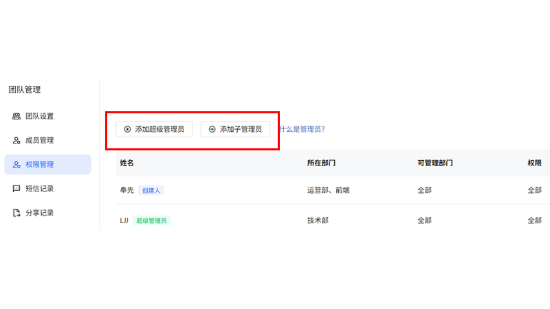 电脑端权限管理页面